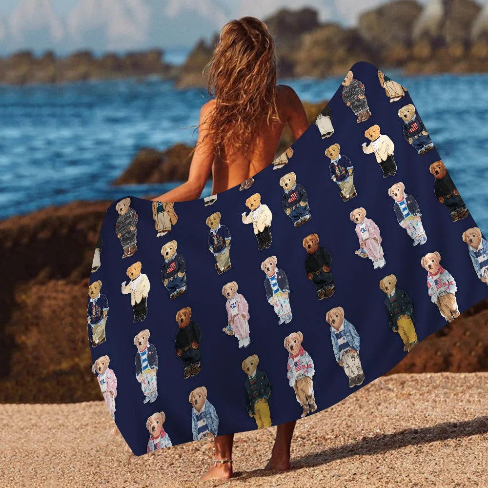 Cute Teddy Bear Happy Microfiber Printed Beach Towel Mountain Climbing Yoga Beach Swimming Running Absorbent Soft Towel