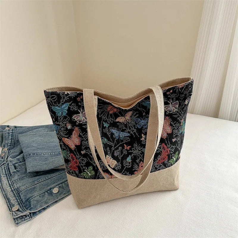 Large Size Beach Bag Fashion Folding Women Handbag Sea Tote Shoulder Bags Ladies Casual Flower Printing Shopping Bags Summer New