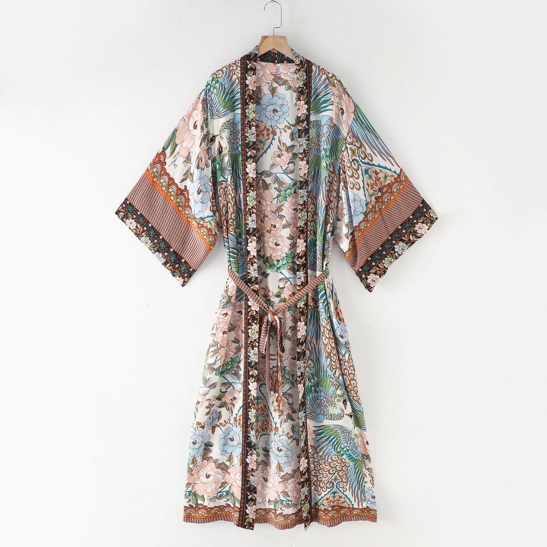 Bohemian Printed Bikini Cover-ups Green Tunic Long Kimono Cardigan Plus Size 2023 Women Beach Wear Swim Suit Cover Up A155