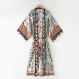 Bohemian Printed Bikini Cover-ups Green Tunic Long Kimono Cardigan Plus Size 2023 Women Beach Wear Swim Suit Cover Up A155