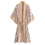 Bohemian Printed Bikini Cover-ups Green Tunic Long Kimono Cardigan Plus Size 2023 Women Beach Wear Swim Suit Cover Up A155
