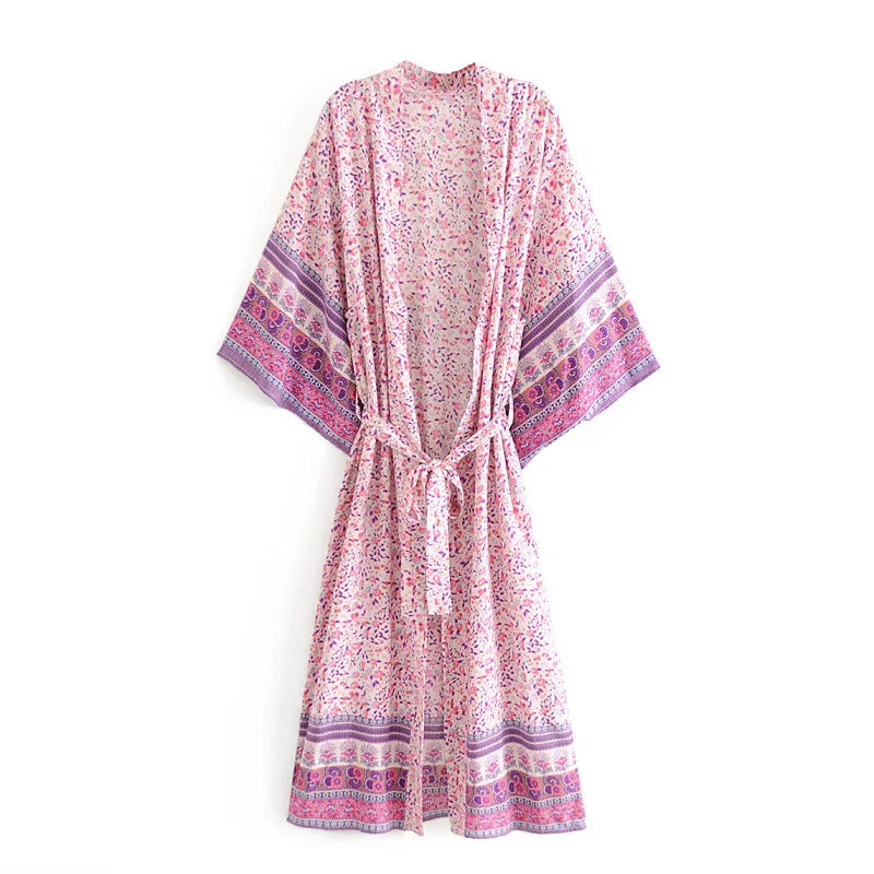 Bohemian Printed Bikini Cover-ups Green Tunic Long Kimono Cardigan Plus Size 2023 Women Beach Wear Swim Suit Cover Up A155