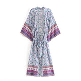 Bohemian Printed Bikini Cover-ups Green Tunic Long Kimono Cardigan Plus Size 2023 Women Beach Wear Swim Suit Cover Up A155