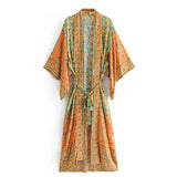 Bohemian Printed Bikini Cover-ups Green Tunic Long Kimono Cardigan Plus Size 2023 Women Beach Wear Swim Suit Cover Up A155