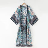 Bohemian Printed Bikini Cover-ups Green Tunic Long Kimono Cardigan Plus Size 2023 Women Beach Wear Swim Suit Cover Up A155