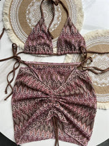 Luxury Design Women's Swimsuit Colored Maple Leaves Knitted Bikini Skirt Three-Piece Set Split Bikini Set