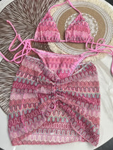 Luxury Design Women's Swimsuit Colored Maple Leaves Knitted Bikini Skirt Three-Piece Set Split Bikini Set