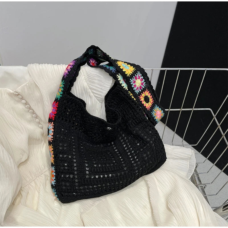 Korean Women's Woven One-shoulder Underarm Bag Large Capacity Commuter Beach Bag 2025 New Fashion Hand-held Net Bag Women's Bag