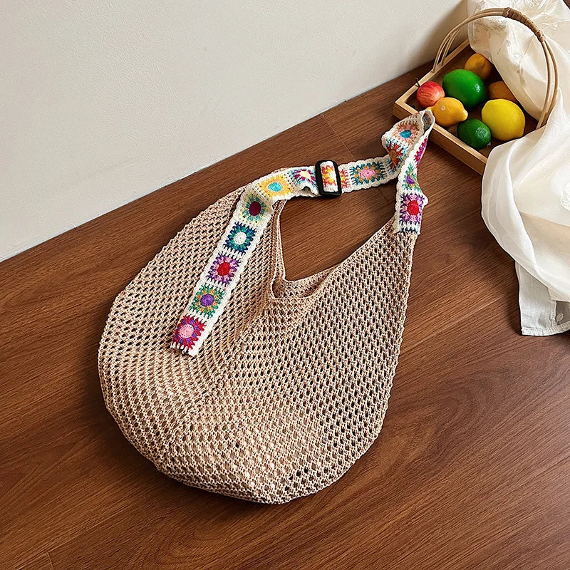 Korean Women's Woven One-shoulder Underarm Bag Large Capacity Commuter Beach Bag 2025 New Fashion Hand-held Net Bag Women's Bag