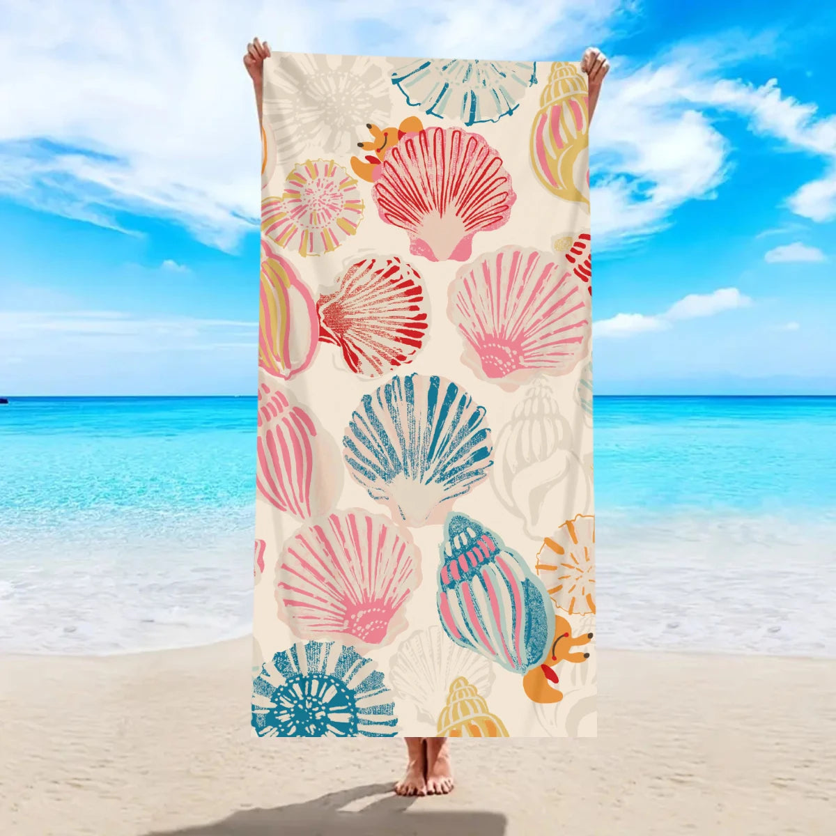 1pc Shell pattern printed beach towel, ultra-fine fiber beach towel, sports towel, beach, pool vacation bathroom decoration