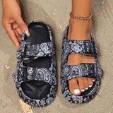 Summer Holiday Printing Soft Women Slippers Vacation Travel Beach Adjustable Double-buckle Sandals Pillow Platform Home Slippers