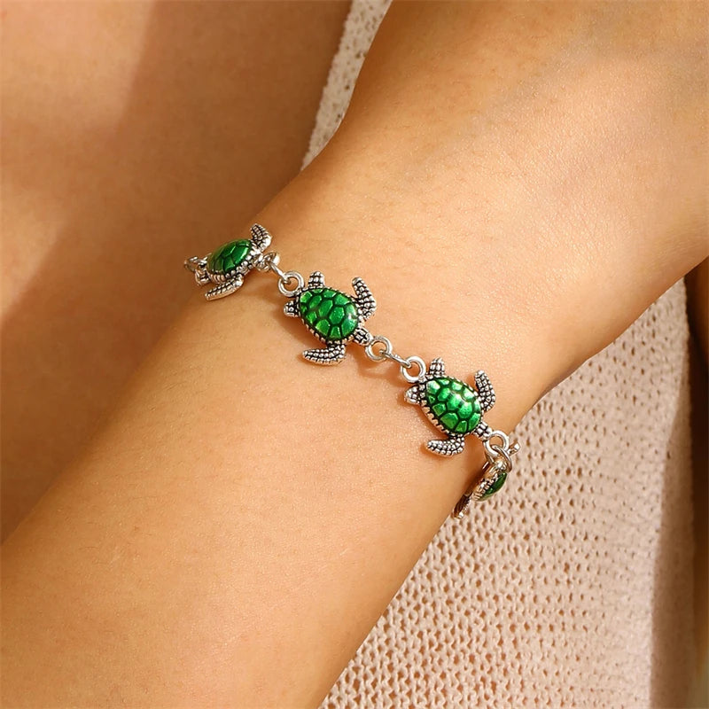 Bohemia Sea Turtle Bracelet For Women Starfish Seahorse Shell Pearl Adjustable Metal Chain Summer Beach Party Vacation Jewelry
