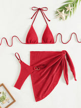 Sexy Brown Bikini Set 2024 Women Halter Push Up Bra Skirt 3 Piece Swimsuit Summer Bathing Suit Cover Up Thong Swimwear Biquini