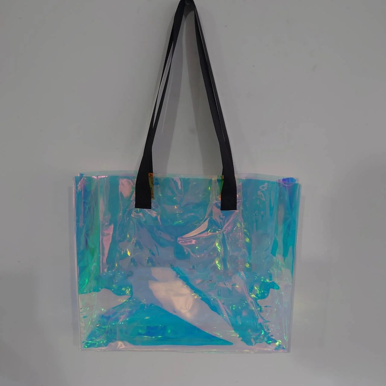 200Pcs/Lot Transparent Laser PVC Beach Bags Waterproof Iridescent Customized Logo Women's Travel Shopping Bag Thick Handbag