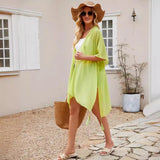 Simple Pure Color Chiffon Beach Bikini Cover Ups Swimwear Women Summer Sun Protection Cardigan Leisure Travel Cape Long