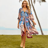 2023 Bohemian Printed Summer Beach Wear Bikini Wrap Dress Tunic Summer Women Swimsuit Cover-ups Kimono Cardigan Q996