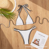 Swimwear White 2 Piece Strapless Swimsuit for Women Sexy Bandeau Backless Bikini Set Lace-up Patchwork Bathing Suit 2025 New