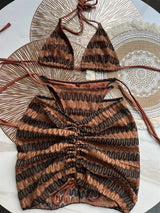 Luxury Design Women's Swimsuit Colored Maple Leaves Knitted Bikini Skirt Three-Piece Set Split Bikini Set