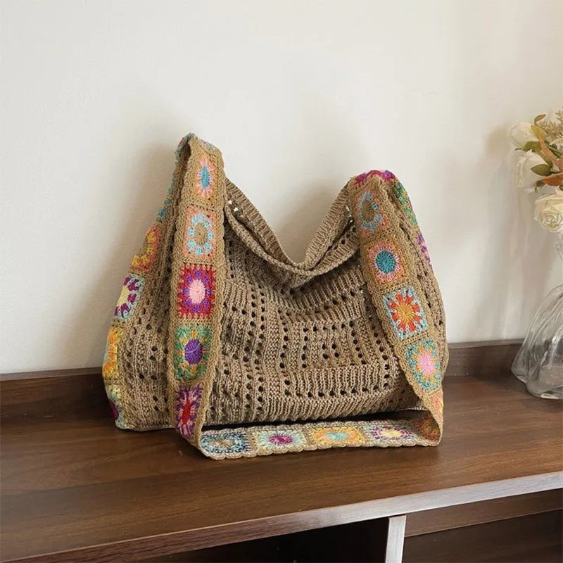 Korean Women's Woven One-shoulder Underarm Bag Large Capacity Commuter Beach Bag 2025 New Fashion Hand-held Net Bag Women's Bag