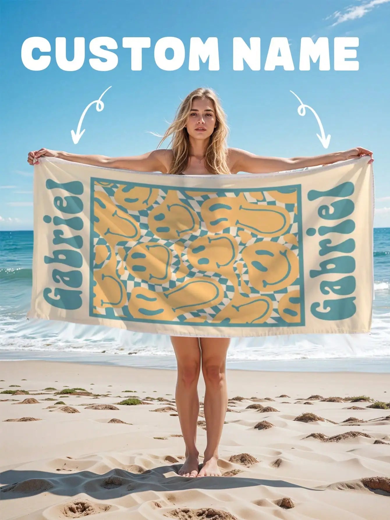1PC Customizable Personalized Name Beach Towel Pool Bath Towel Letter Combination Customization for Gifts