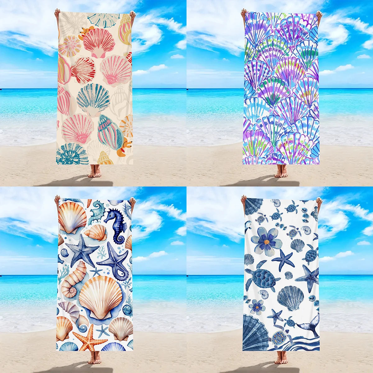 1pc Shell pattern printed beach towel, ultra-fine fiber beach towel, sports towel, beach, pool vacation bathroom decoration