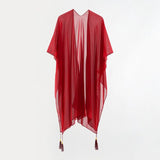 Simple Pure Color Chiffon Beach Bikini Cover Ups Swimwear Women Summer Sun Protection Cardigan Leisure Travel Cape Long