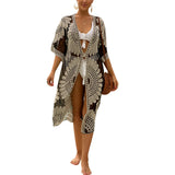 Women´s New Long Swimsuit Cover Up Half Sleeve Floral Crochet Open Front Kimono Fashion Beach Cardigan