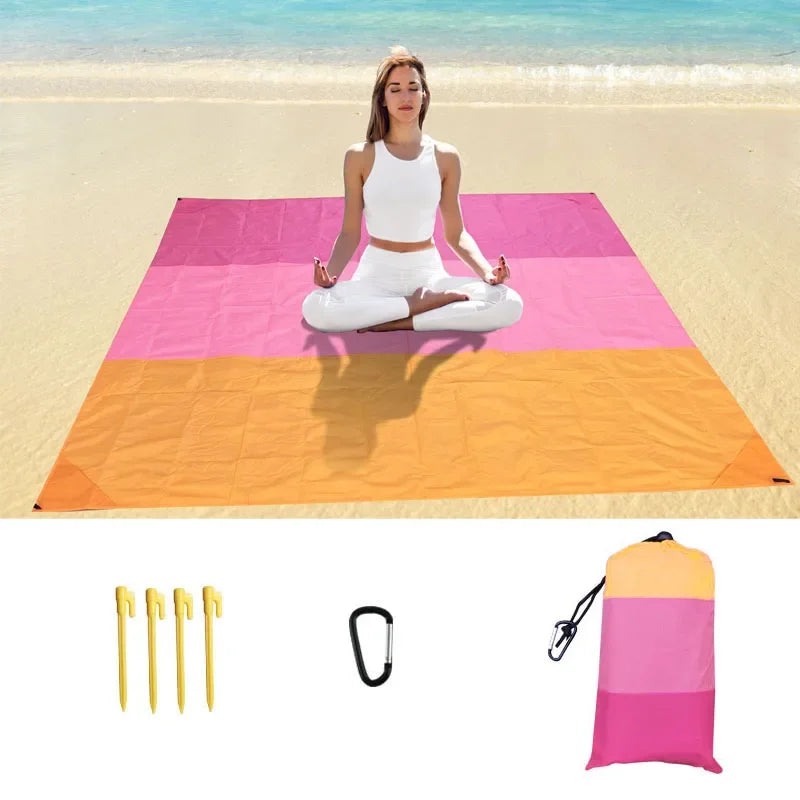 2x2.1m Waterproof Pocket Beach Mat Blanket Folding Camping Mattress Portable Lightweight Mat Outdoor Picnic Mat Sand Beach Towel