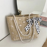 Square Hollow Straw Beach Bag Handmade Woven Shoulder Bag Raffia Rattan Shopping Travel Bag Bohemian Vacation Casual Tote Bags