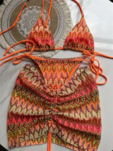 Luxury Design Women's Swimsuit Colored Maple Leaves Knitted Bikini Skirt Three-Piece Set Split Bikini Set