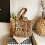 French style large capacity woven straw woven bag for women, new beach vacation shoulder bag, casual commuting tote bag