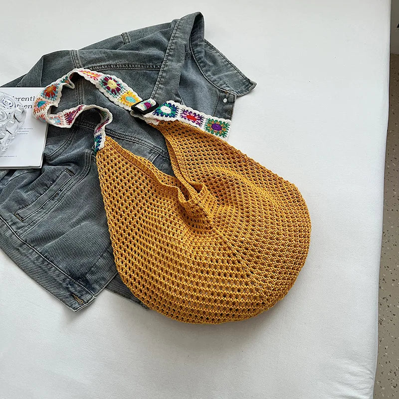Korean Women's Woven One-shoulder Underarm Bag Large Capacity Commuter Beach Bag 2025 New Fashion Hand-held Net Bag Women's Bag