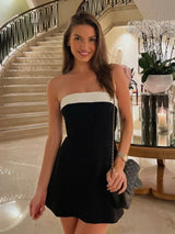Hugcitar Color Block Strapless Patchwork Sexy Bodycon Mini Dress 2025 Summer Women Elegant Clothes Evening Party Festival
