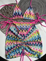 Luxury Design Women's Swimsuit Colored Maple Leaves Knitted Bikini Skirt Three-Piece Set Split Bikini Set