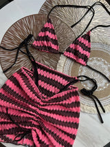 Luxury Design Women's Swimsuit Colored Maple Leaves Knitted Bikini Skirt Three-Piece Set Split Bikini Set