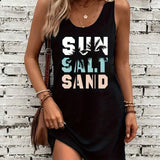 Women's Summer Sleeveless Tank Top Dress Sexy Women's summer loose sleeveless short mini dress with black print